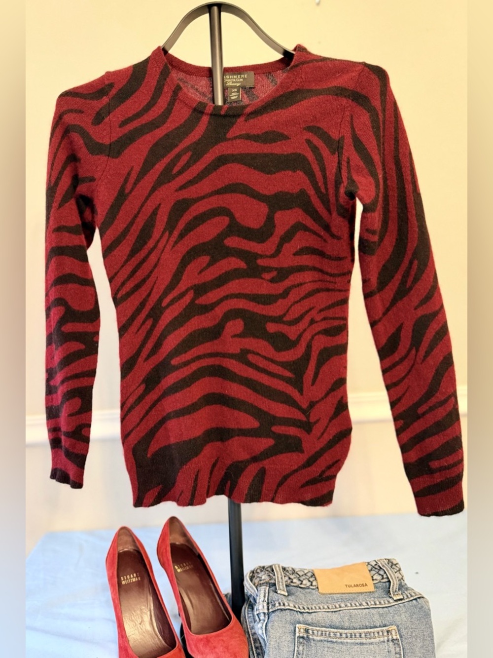 Charter Club 100% Cashmere Sweater Top Zebra Print Whimsigoth Women’s Size XS